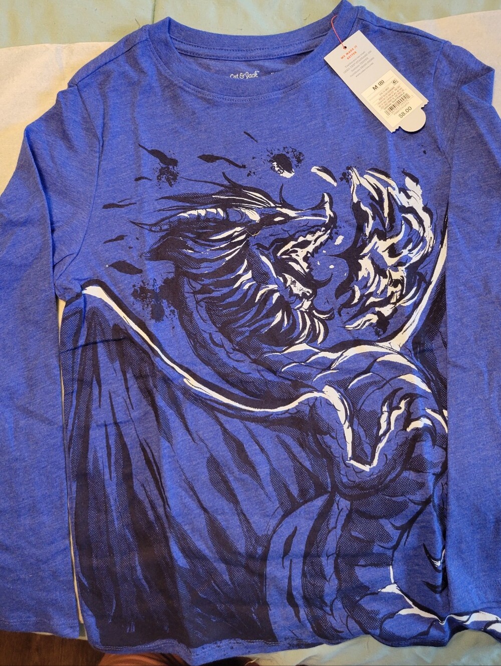Cat & Jack Blue Long-Sleeve Tee with Dragon Graphic